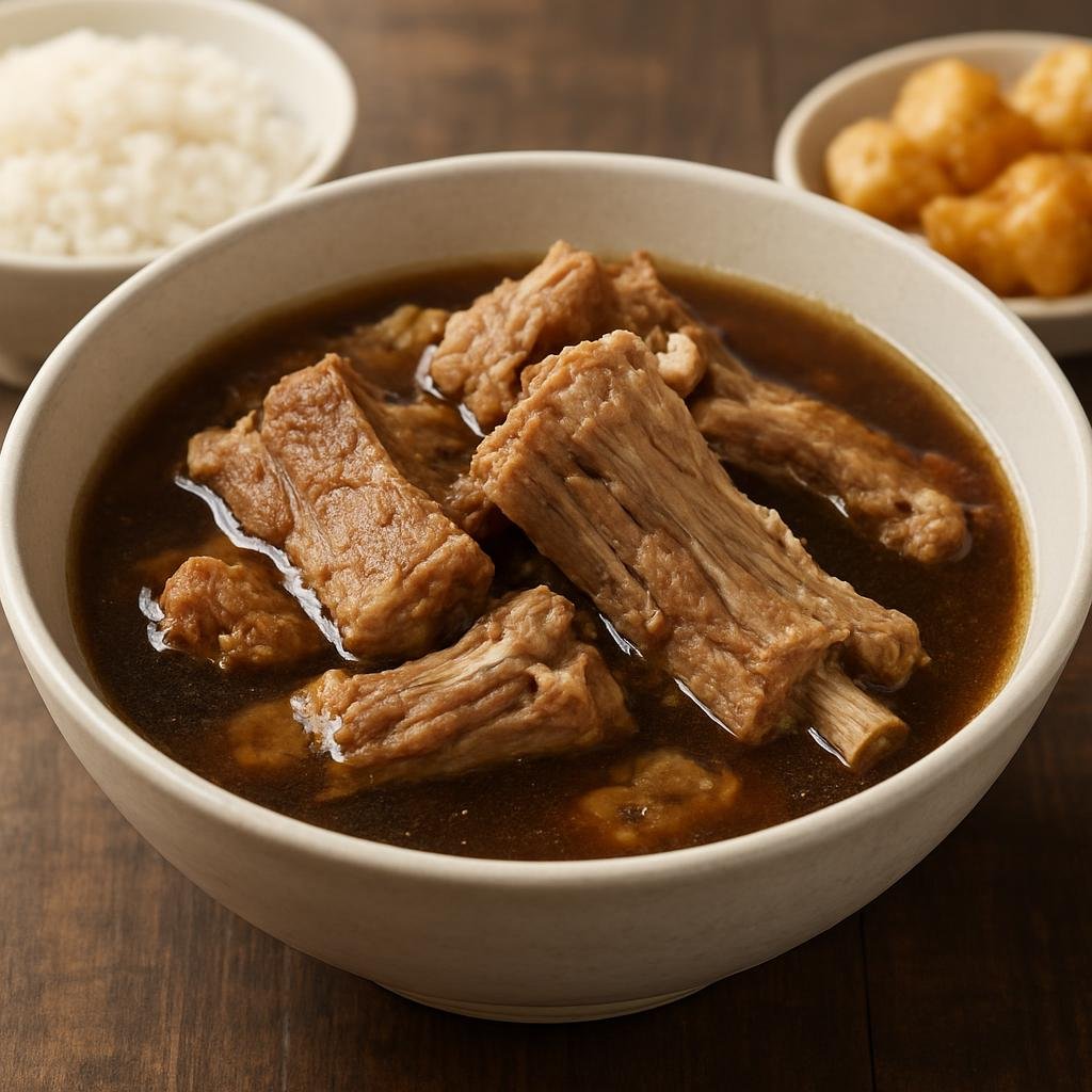 Entree: Malaysia – Malaysian Chinese – 排骨茶 ➤ pái gǔ chá (Pork rib soup braised in a peppery herbal broth) recipe