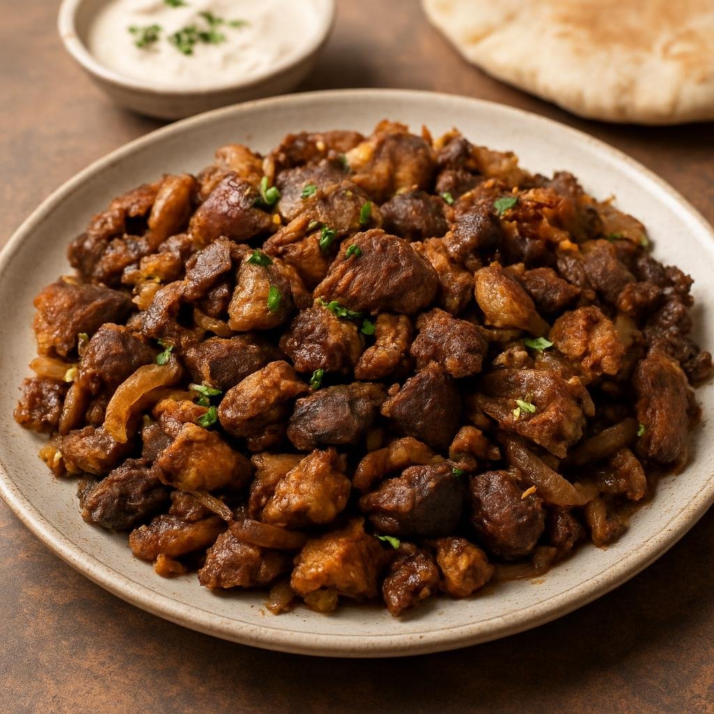 Entree: Israel – Jerusalem – מעורב ירושלמי ➤ Meorav Yerushalmi (Sautéed mixed grill of chopped chicken offal and meat with onions and warm Middle Eastern spices) recipe