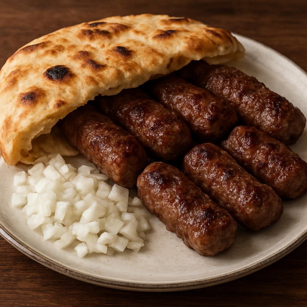 Entree: Bosnia and Herzegovina – Northern Culinary Region – Ćevapi (Small grilled minced meat sausages traditionally served with flatbread and chopped raw onions) recipe