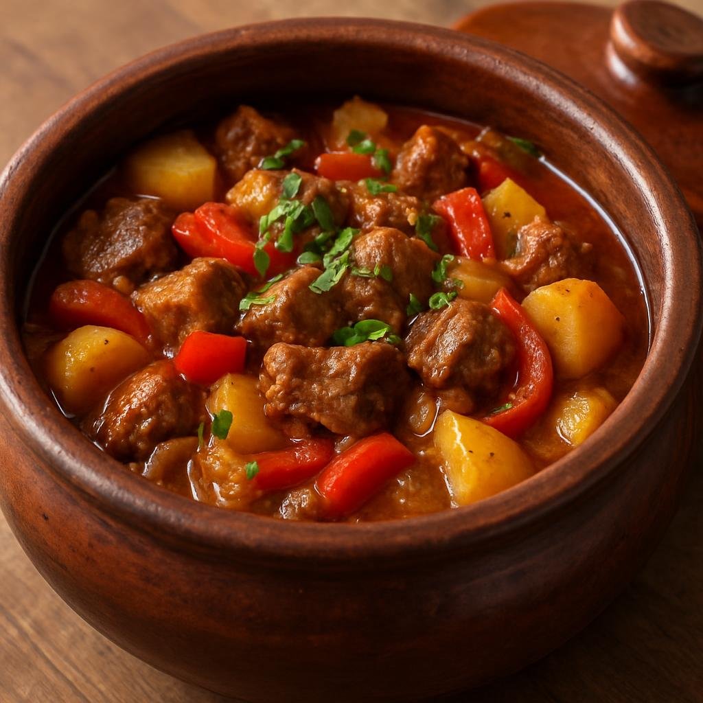 Entree: Bulgaria – Northern Culinary Region – Каварма ➤ Kavarma (Slow-cooked Bulgarian meat and vegetable stew traditionally finished in a covered pot) recipe