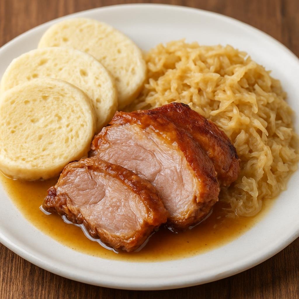 Entree: Czechia – Moravia – Vepřo knedlo zelo (Roast pork served with Czech bread dumplings and braised sauerkraut) recipe