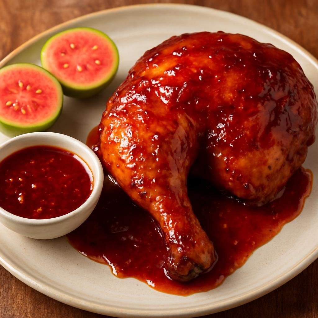 Entree: Sint Maarten (Dutch part) – Southern Culinary Region – Guavaberry Glazed Chicken (Bone-in chicken roasted and finished with a sweet-tart guavaberry glaze typical of Caribbean island cooking) recipe