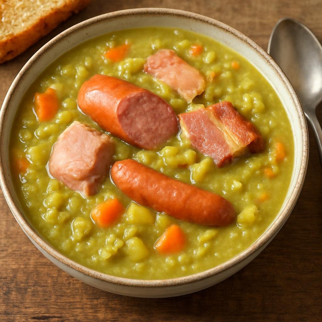 Entree: Netherlands – Holland / Amsterdam – Erwtensoep (Thick Dutch split pea soup-stew with pork and smoked sausage) recipe