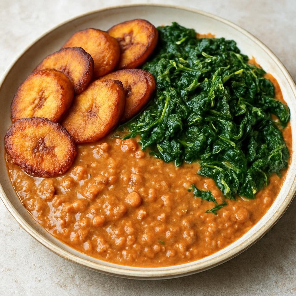 Entree: Equatorial Guinea – Northern Culinary Region – Mbika na Nguba (Plantain and greens in peanut stew) recipe