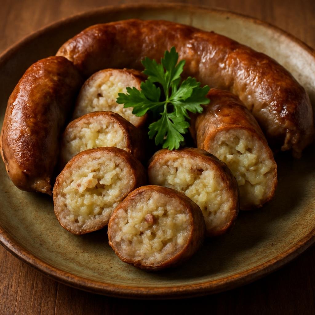 Entree: Lithuania – Southern Culinary Region – Vėdarai (Potato-stuffed hog intestine sausage made from mashed potatoes, onions, and pork fat) recipe