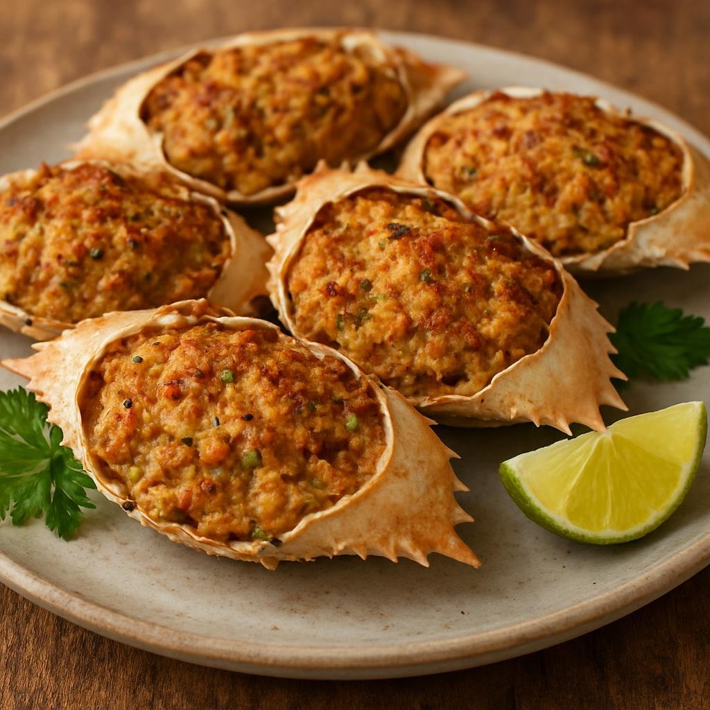 Entree: Sint Maarten (Dutch part) – Southern Culinary Region – Crab Backs (Baked Caribbean-style seasoned crab meat mixture served in cleaned crab shells) recipe