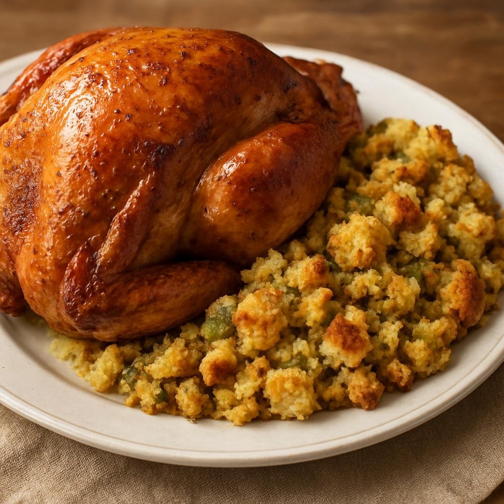 Entree: United States – Appalachia – Turkey and Dressing (Roasted whole turkey served with a savory cornbread-and-bread herb dressing) recipe