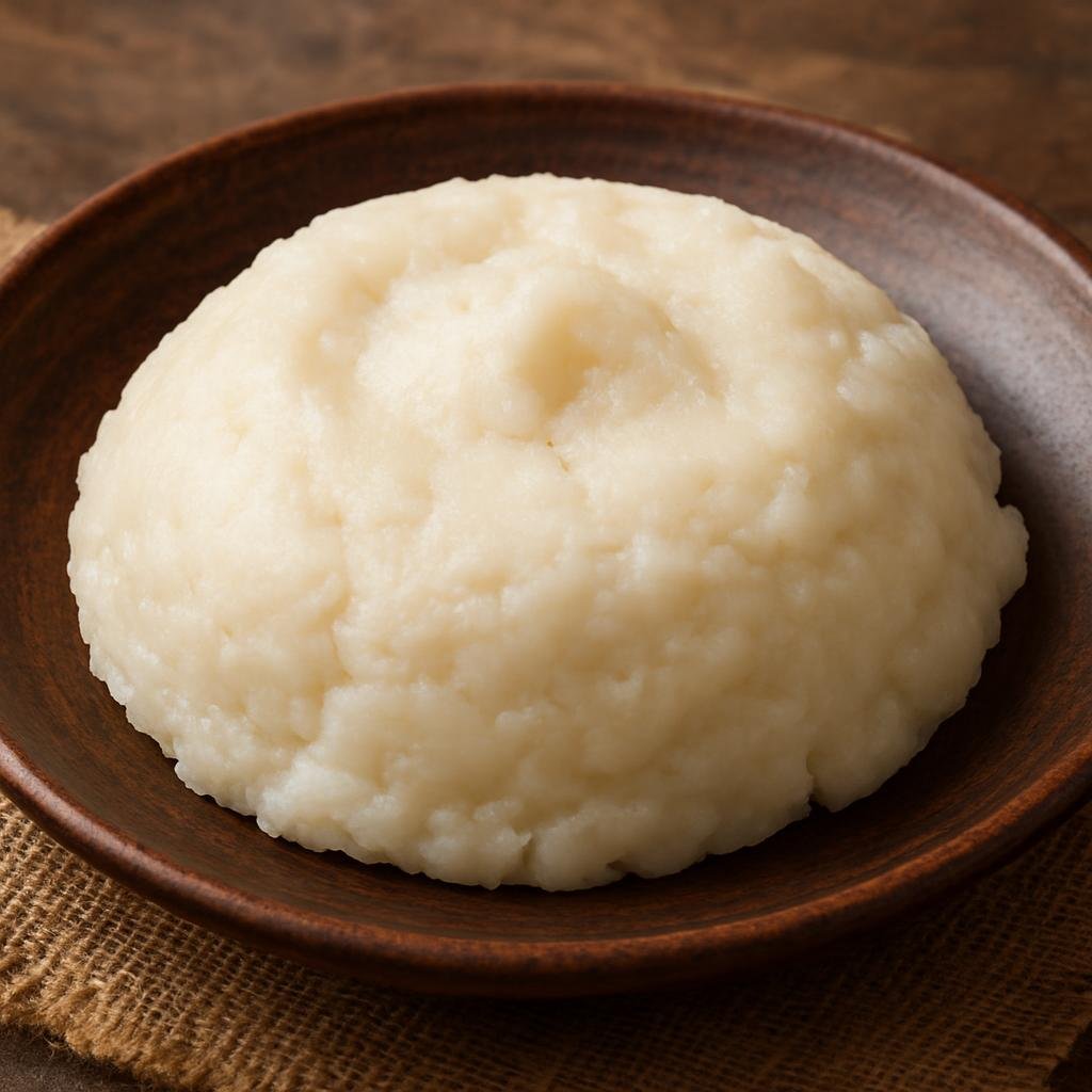 Entree: Nigeria – Hausa-Fulani North – Tuwo Shinkafa (Thick mashed rice dumpling served as a staple accompaniment to Nigerian soups and stews) recipe