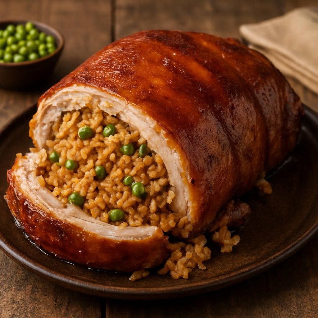 Entree: Colombia – Bogota / Andean – Lechona (Whole roasted and stuffed pork with seasoned rice and peas, traditional to the Andean region) recipe