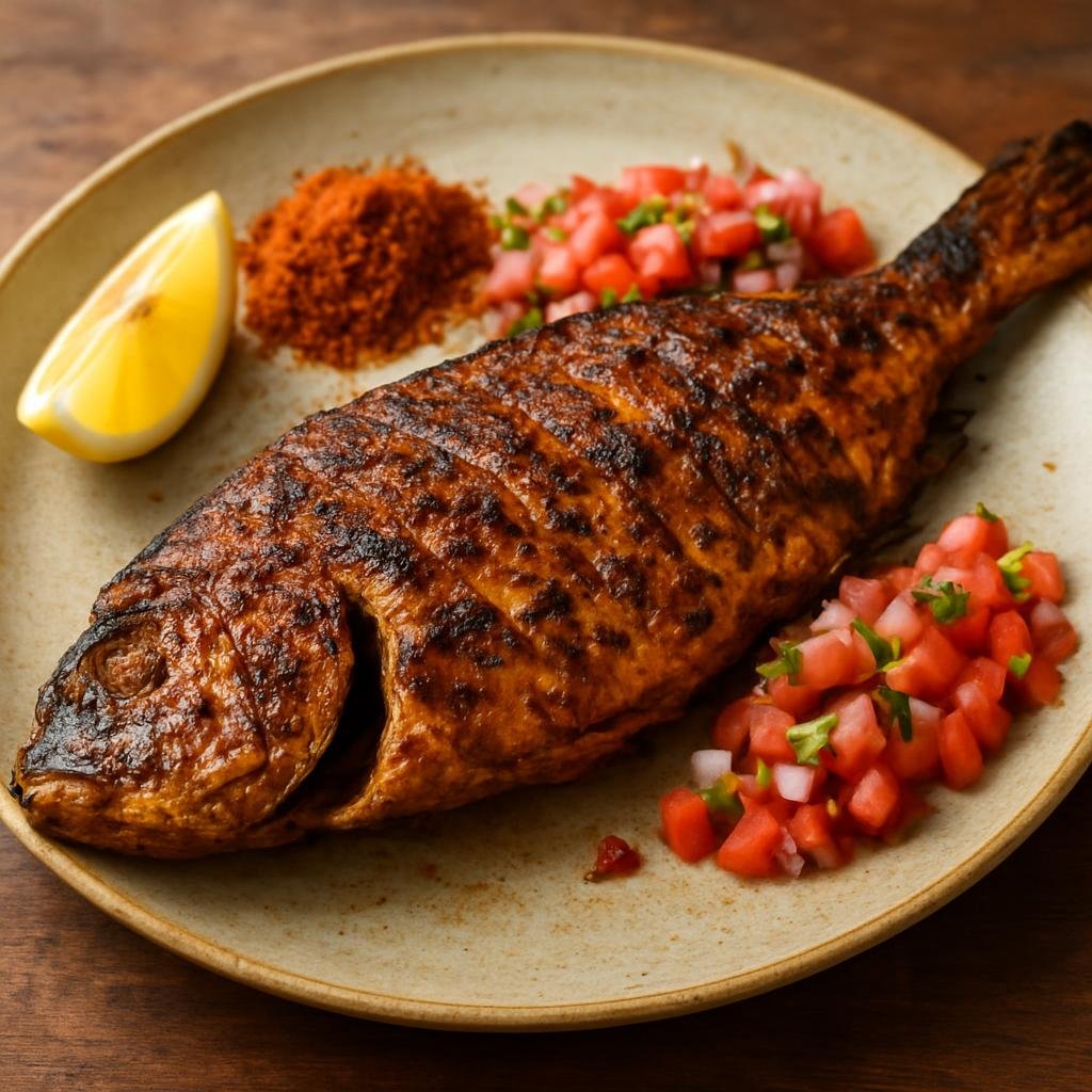 Entree: Djibouti – Northern Culinary Region – Djiboutian Grilled Fish (Whole marinated coastal fish grilled over charcoal with warm East African spice flavors) recipe
