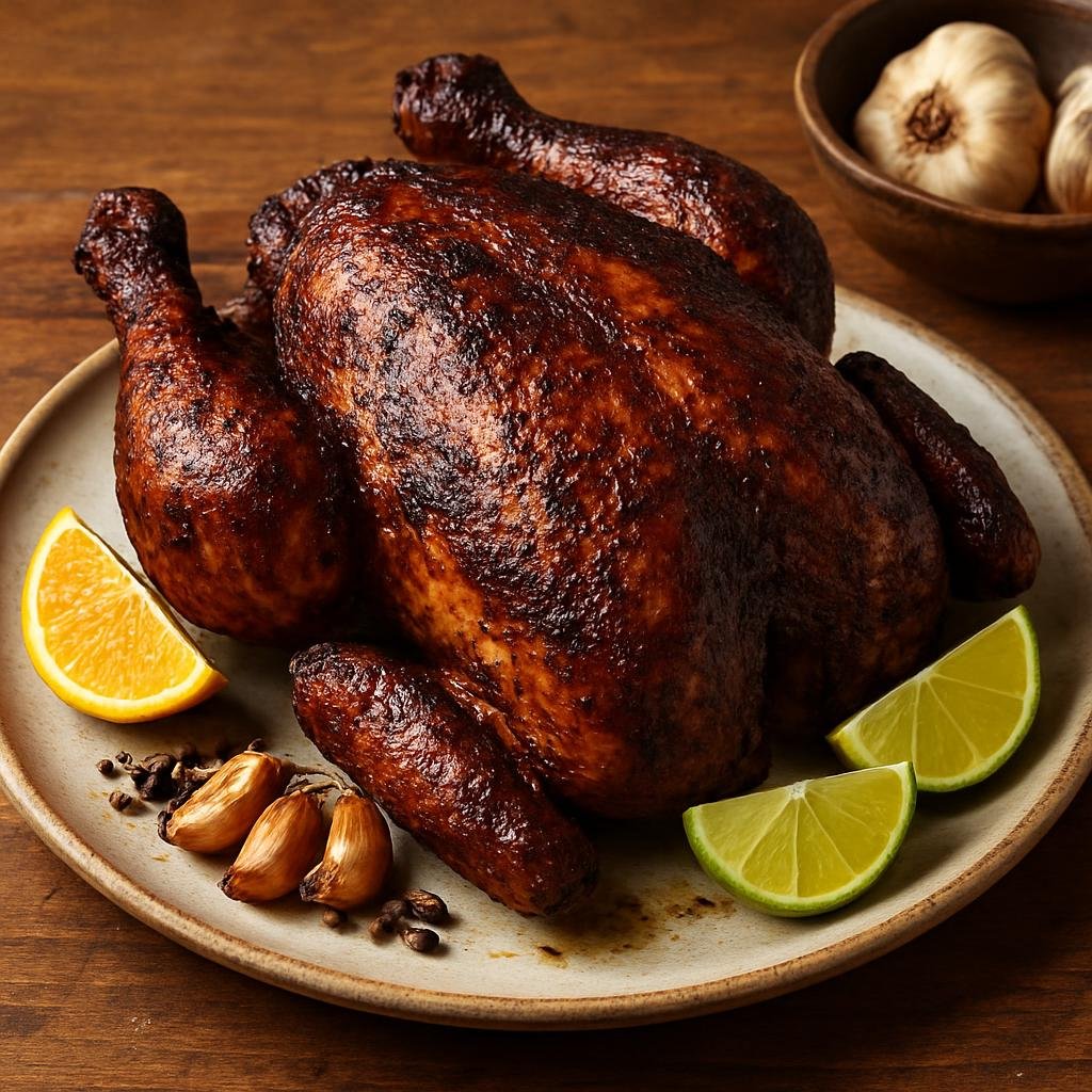 Entree: French Guiana – Northern Culinary Region – Poulet Boucané (Smoked Creole-style whole chicken marinated with citrus, garlic, and local spices) recipe