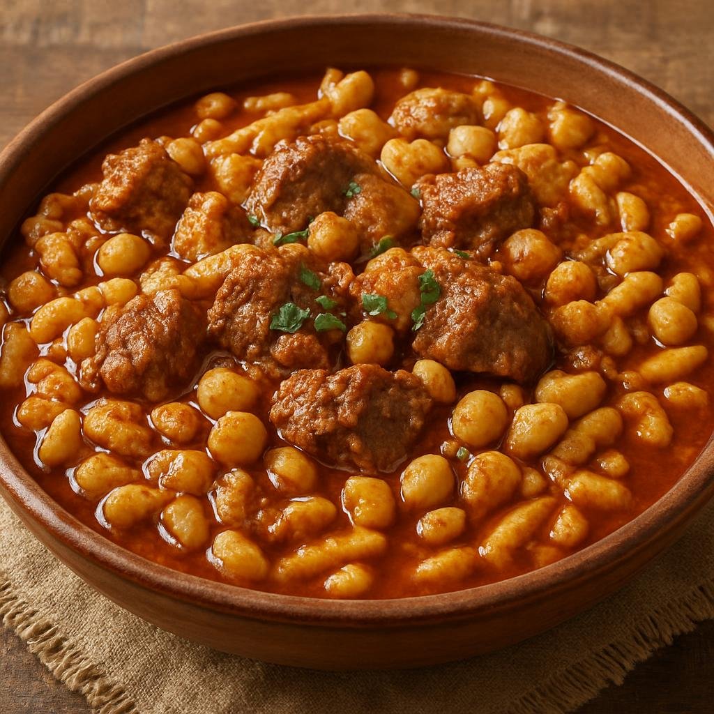 Entree: Algeria – Constantine & East – تليتلي ➤ Tlitli (Small hand-rolled semolina pasta simmered in a spiced lamb and chickpea stew) recipe