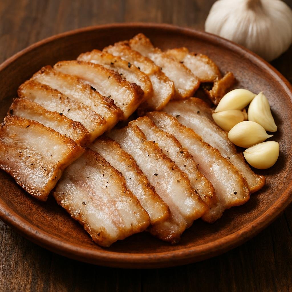 Entree: Ukraine – Eastern Ukraine – Сало з часником ➤ Salo z chasnykom (Salt-cured pork fatback flavored with garlic, served thinly sliced or pan-fried) recipe