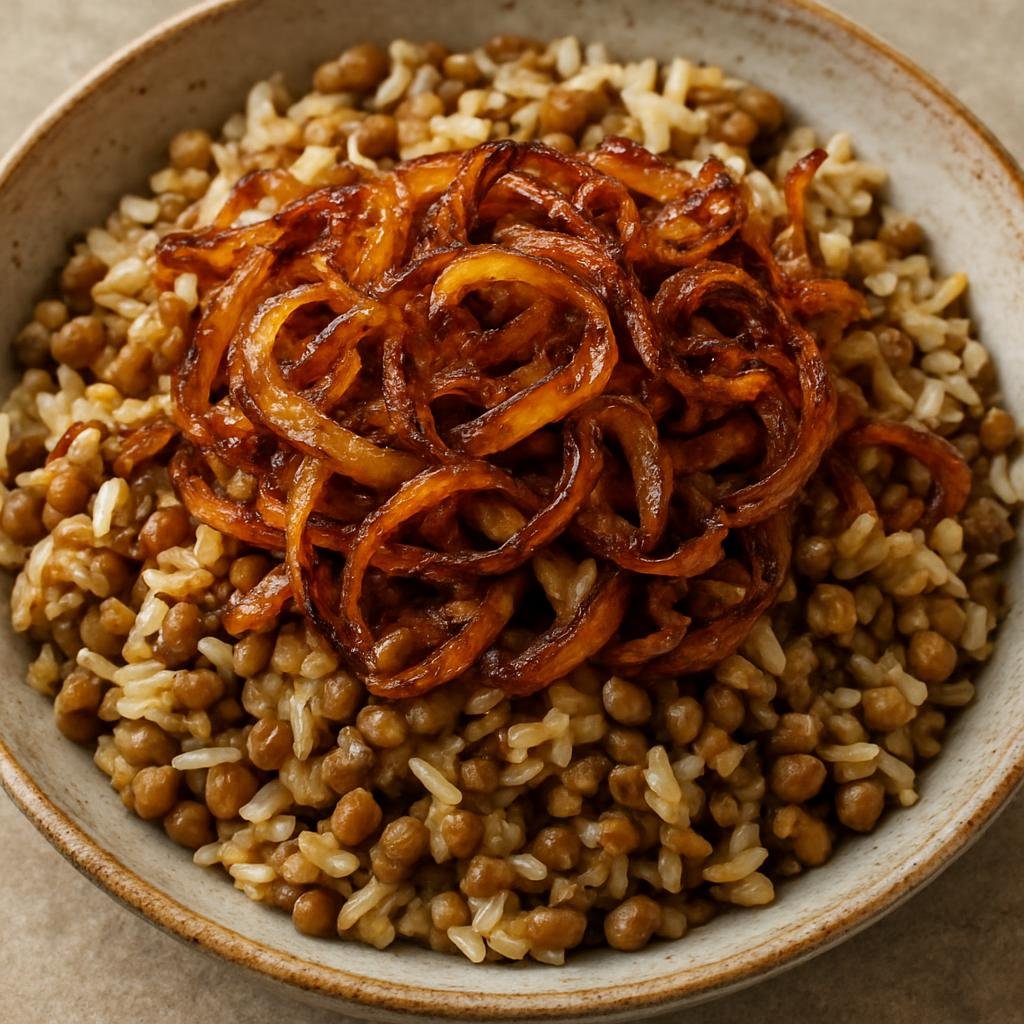 Entree: Syria – Damascus – مجدرة ➤ Mujaddara (Lentils and rice seasoned and topped with deeply caramelized onions) recipe