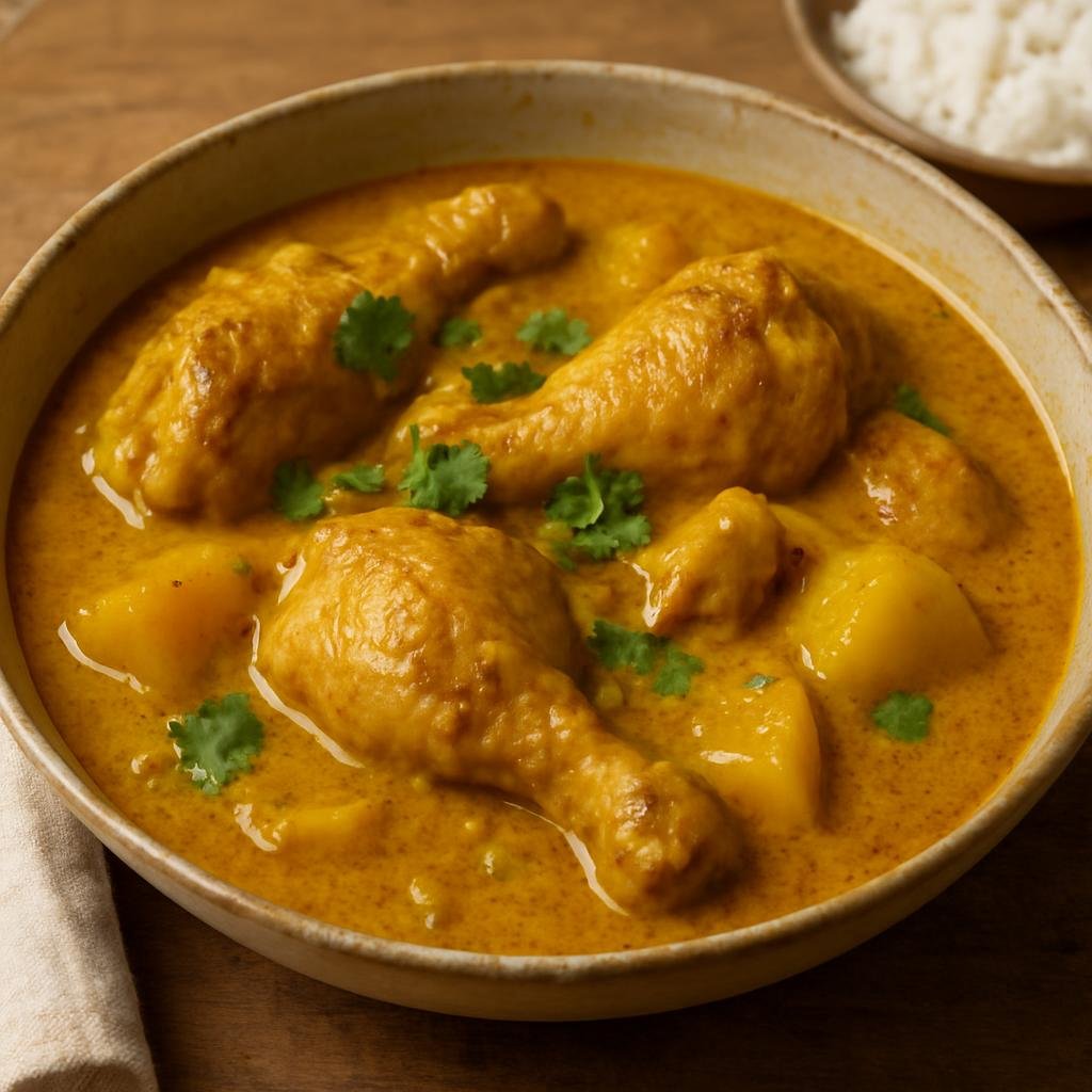 Entree: French Polynesia – Northern Culinary Region – Poulet au Curry (Polynesian-style curried chicken simmered in coconut milk and warm spices) recipe