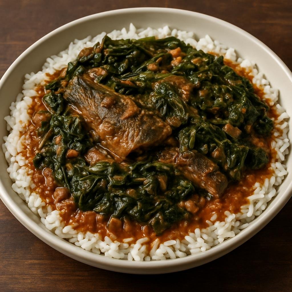 Entree: Central African Republic – Northern Culinary Region – Dongo-Dongo (Rich peanut and smoked-fish stew with cassava leaves served over rice) recipe
