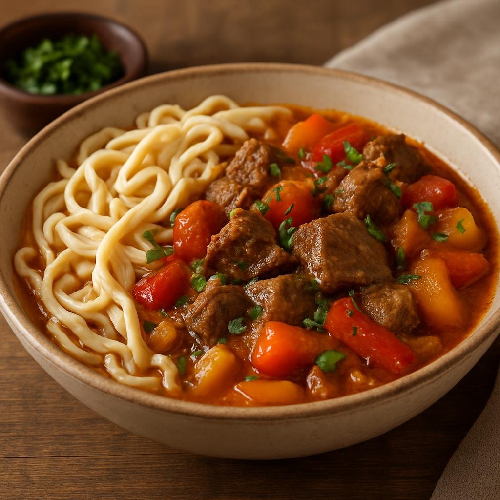 Entree: Kazakhstan – Southern Kazakhstan – Лагман ➤ Lagman (Hand-pulled noodles served with a hearty lamb and vegetable stew) recipe