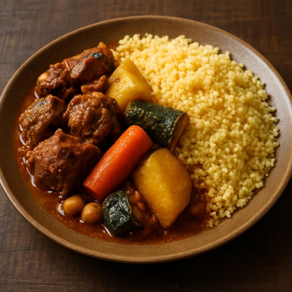 Entree: Senegal – Northern Senegal – Couscous Senegalais (Senegalese steamed semolina couscous served with spiced lamb and braised vegetables) recipe