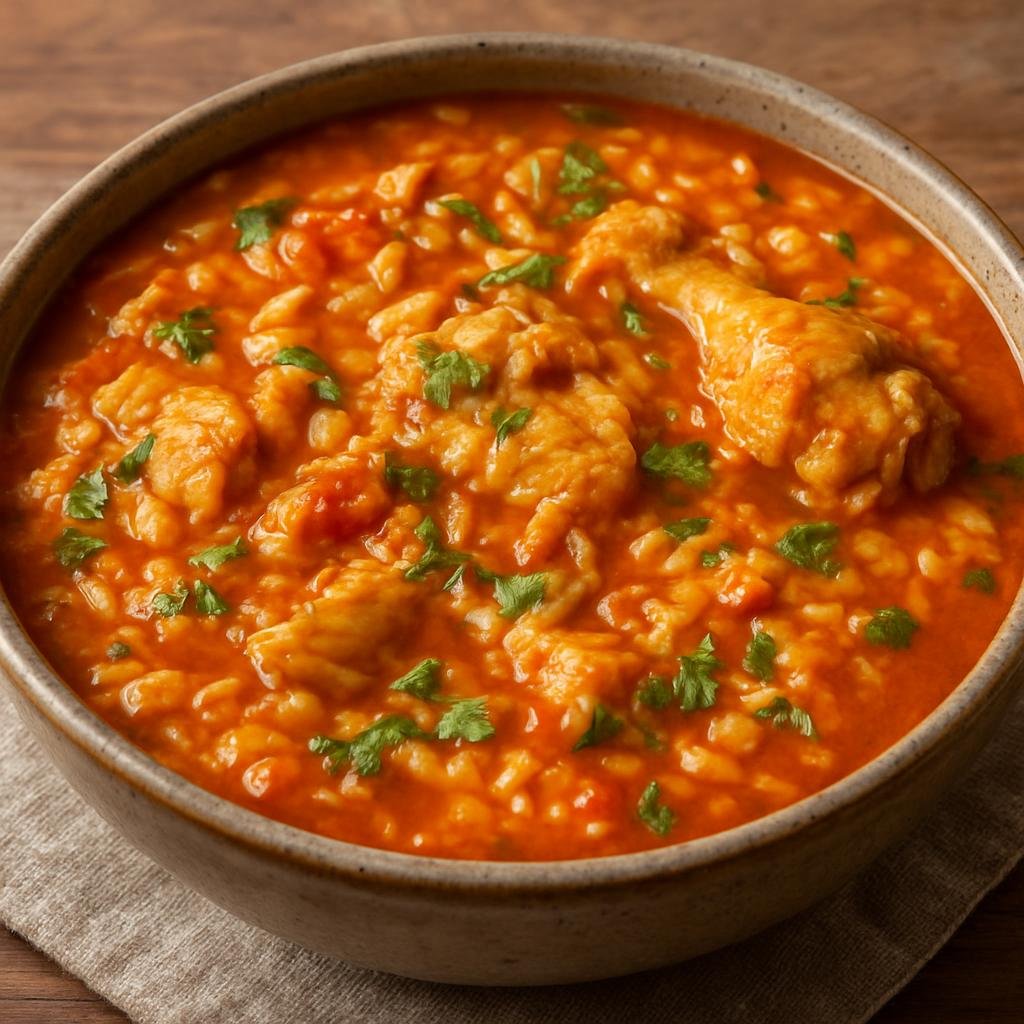 Entree: Puerto Rico – Southern Culinary Region – Asopao de Pollo (Hearty Puerto Rican chicken-and-rice stew seasoned with sofrito and tomato) recipe