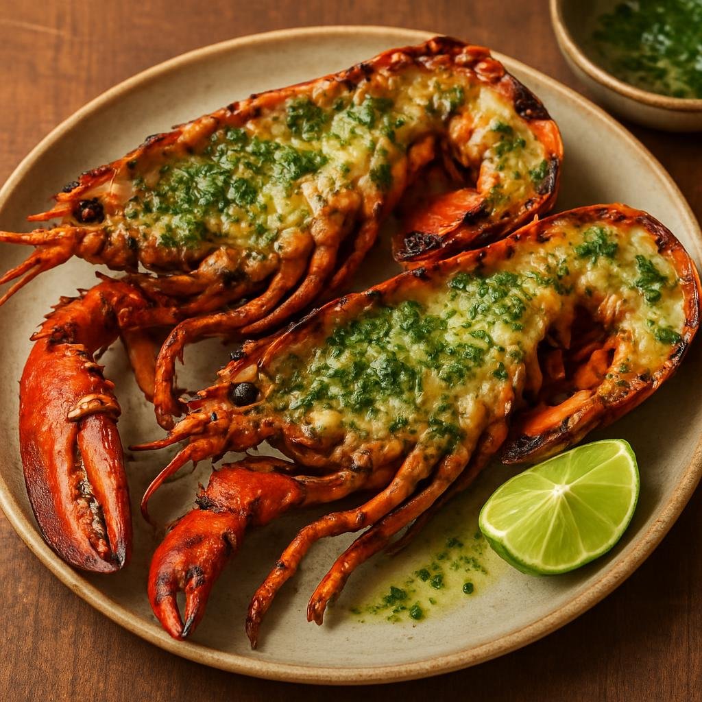 Entree: Sint Maarten (Dutch part) – Southern Culinary Region – Grilled Lobster (Caribbean-style split lobster grilled and basted with garlic-herb butter and lime) recipe
