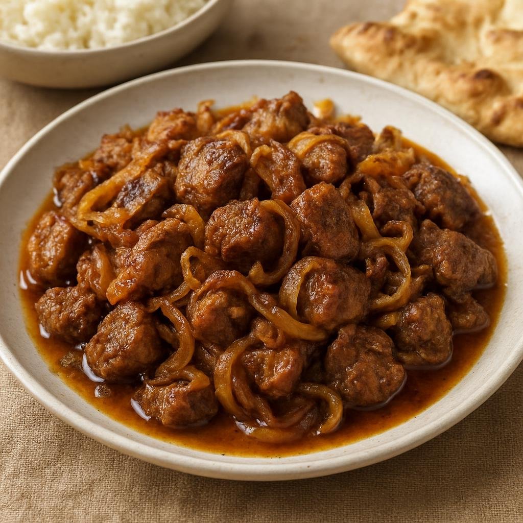 Entree: Turkmenistan – Southern Culinary Region – Kovurma (Pan-seared and slowly braised Turkmen lamb dish with onions and spices often served with rice or flatbread) recipe