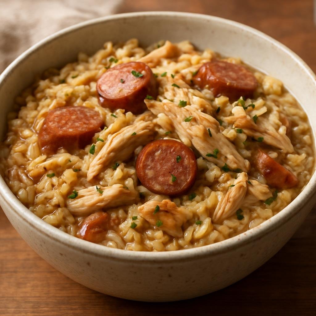 Entree: United States – Appalachia – Chicken Bog (Slow-simmered rice cooked with chicken and smoked sausage) recipe