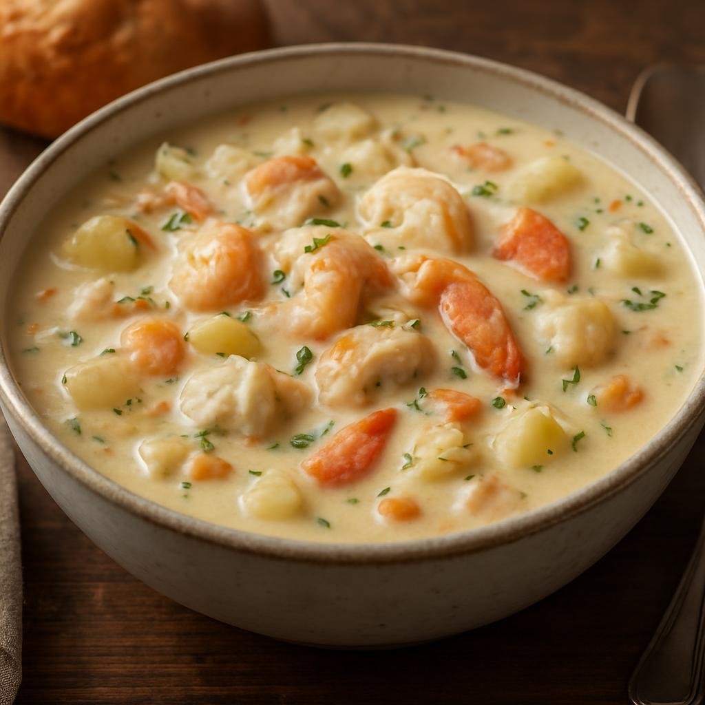 Entree: Canada – British Columbia Coast – Seafood Chowder (Creamy stew of Pacific seafood, potatoes, and aromatics) recipe