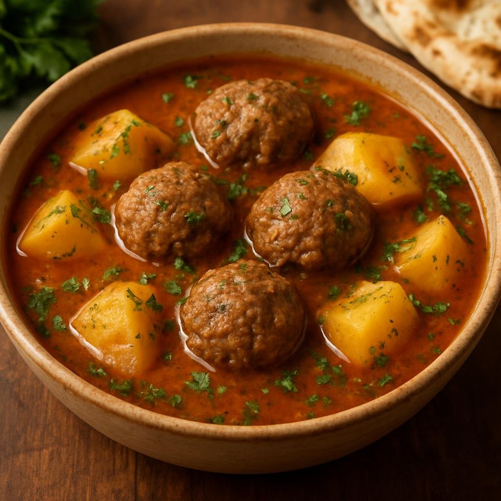 Entree: Azerbaijan – Caspian Azerbaijan – Kufta Bozbash (Azerbaijani lamb meatball stew with potatoes and aromatic herbs) recipe
