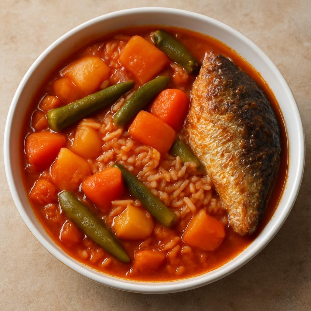 Entree: Senegal – Northern Senegal – Thiou (Senegalese fish-and-rice stew cooked with tomato and mixed vegetables) recipe