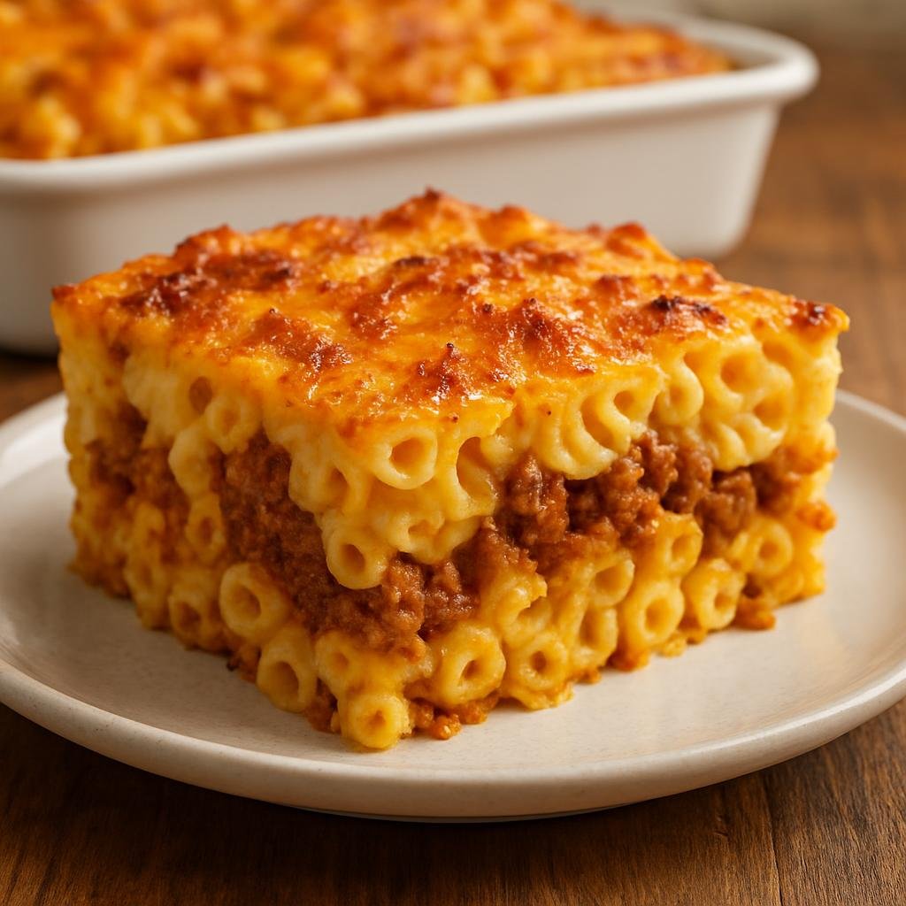 Entree: Trinidad and Tobago – Southern Culinary Region – Macaroni Pie (Baked cheesy pasta casserole commonly enriched with seasoned ground meat and island spices) recipe