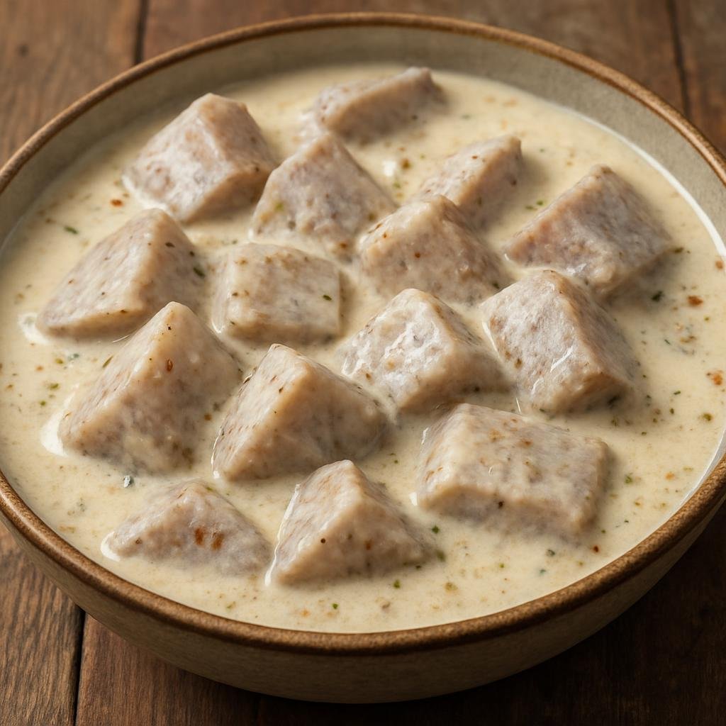 Entree: American Samoa – Northern Culinary Region – Taro and Coconut Cream (Cooked taro root served in a rich, seasoned coconut cream sauce, a staple starchy main in Samoan home cooking) recipe