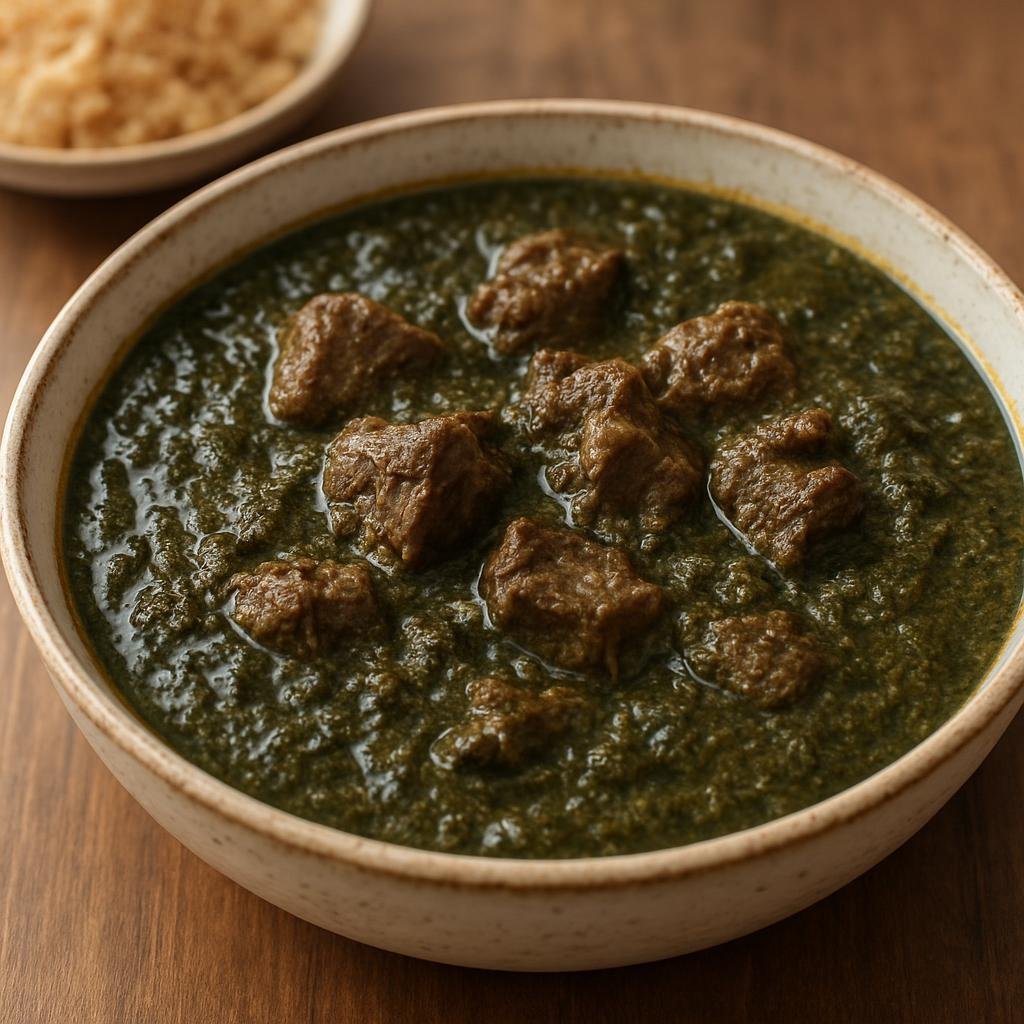 Entree: Tunisia – Southern Tunisia – ملوخية ➤ Mulukhiyya (Tunisian slow-simmered stew of finely ground dried jute leaves and beef) recipe