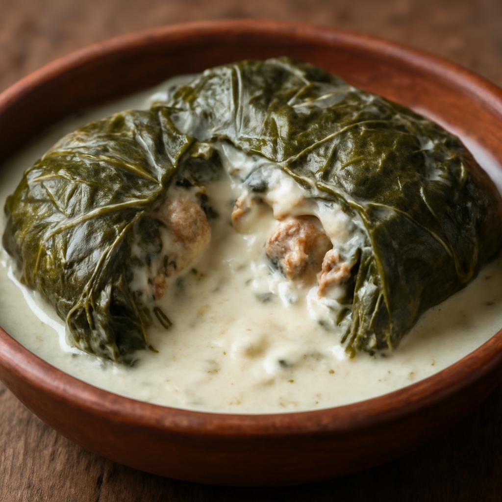 Entree: Papua New Guinea – Southern Culinary Region – Palusami (Taro leaves filled and baked in rich coconut cream with meat or fish) recipe