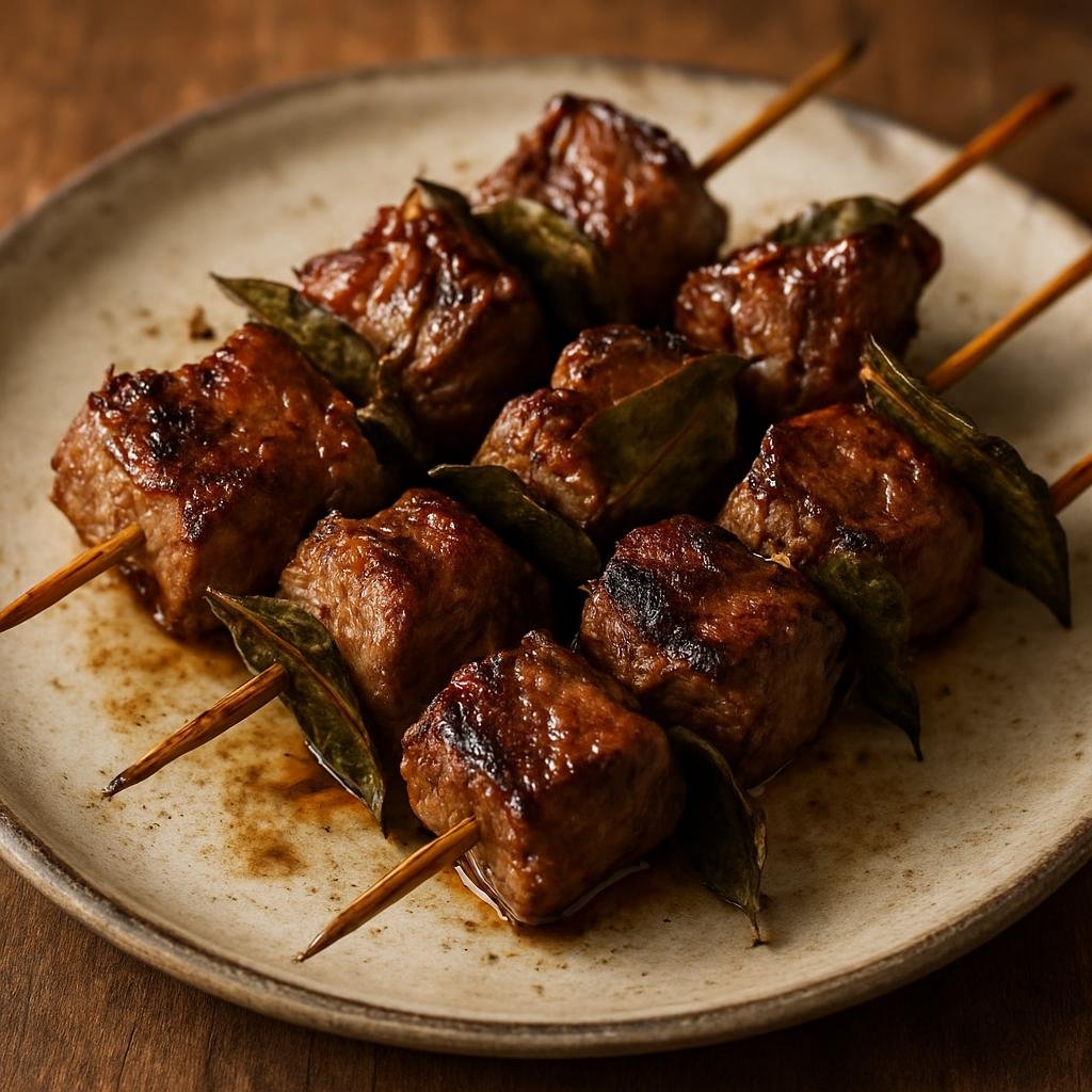 Entree: Portugal – Azores – Espetada de Carne (Marinated beef cubes skewered on bay laurel sticks and grilled over high heat, a signature dish of the Azores) recipe