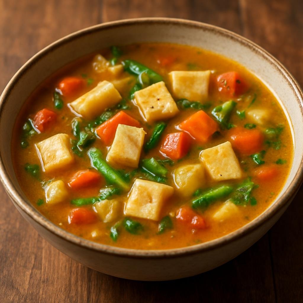 Entree: India – Sikkim & Himalayan – Chhurpi Soup (Hearty Himalayan soup of chewy chhurpi cheese simmered with vegetables in an aromatic broth) recipe