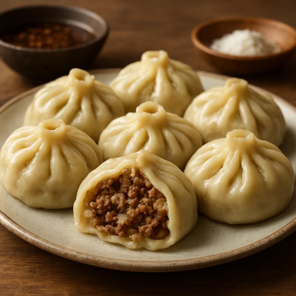 Entree: Mongolia – Southern Culinary Region – ууз ➤ Uuz (Steamed Mongolian dumplings filled with seasoned mutton and onion) recipe