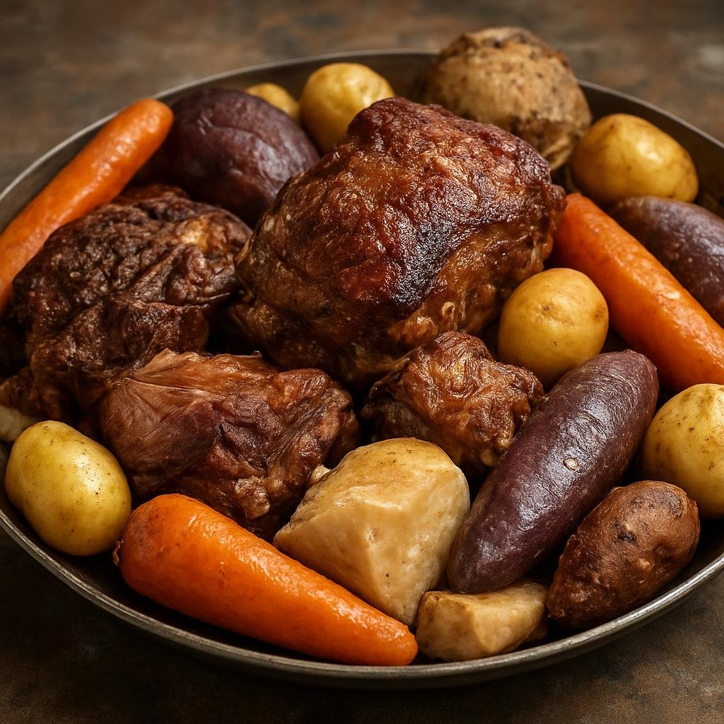 Entree: New Zealand – South Island – Hāngī (Traditional Māori earth-oven of mixed meats and root vegetables steamed over heated stones) recipe