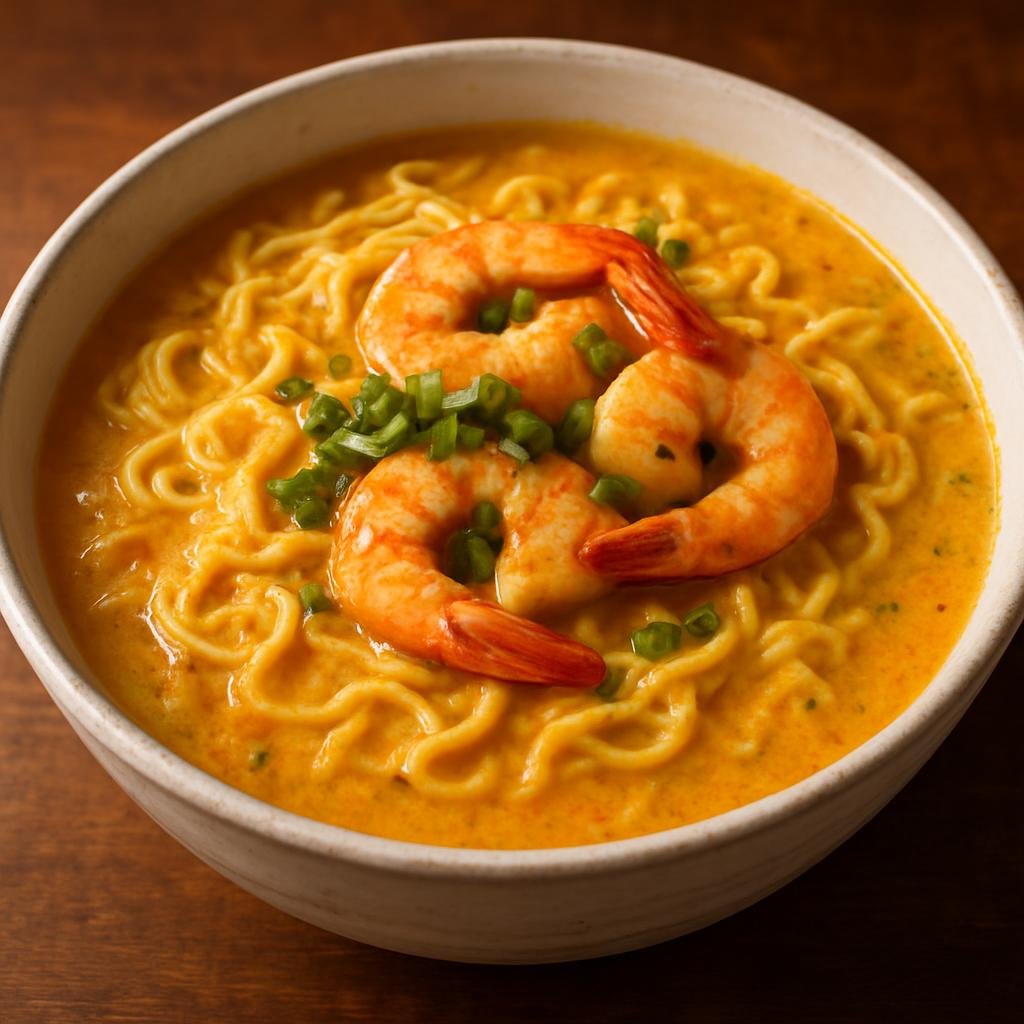 Entree: Brazil – Brazilian Japanese – Ramen de Vatapá (Ramen noodles served in a creamy Bahian vatapá-style coconut, peanut, and shrimp broth) recipe