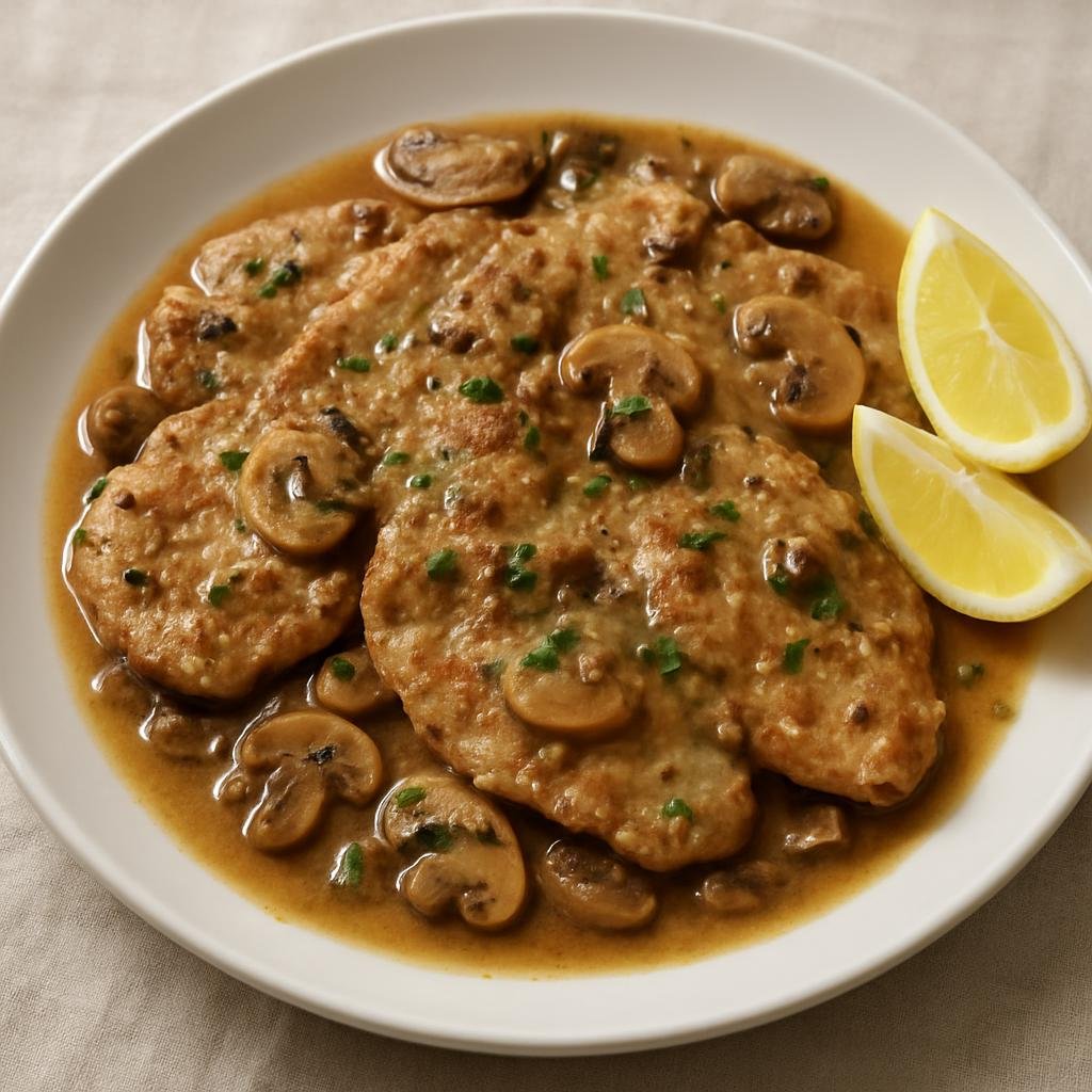 Entree: Australia – Melbourne & Victoria – Veal Scallopini (Thin, lightly floured veal cutlets quickly pan-seared and served in a light wine-and-lemon or mushroom pan sauce) recipe