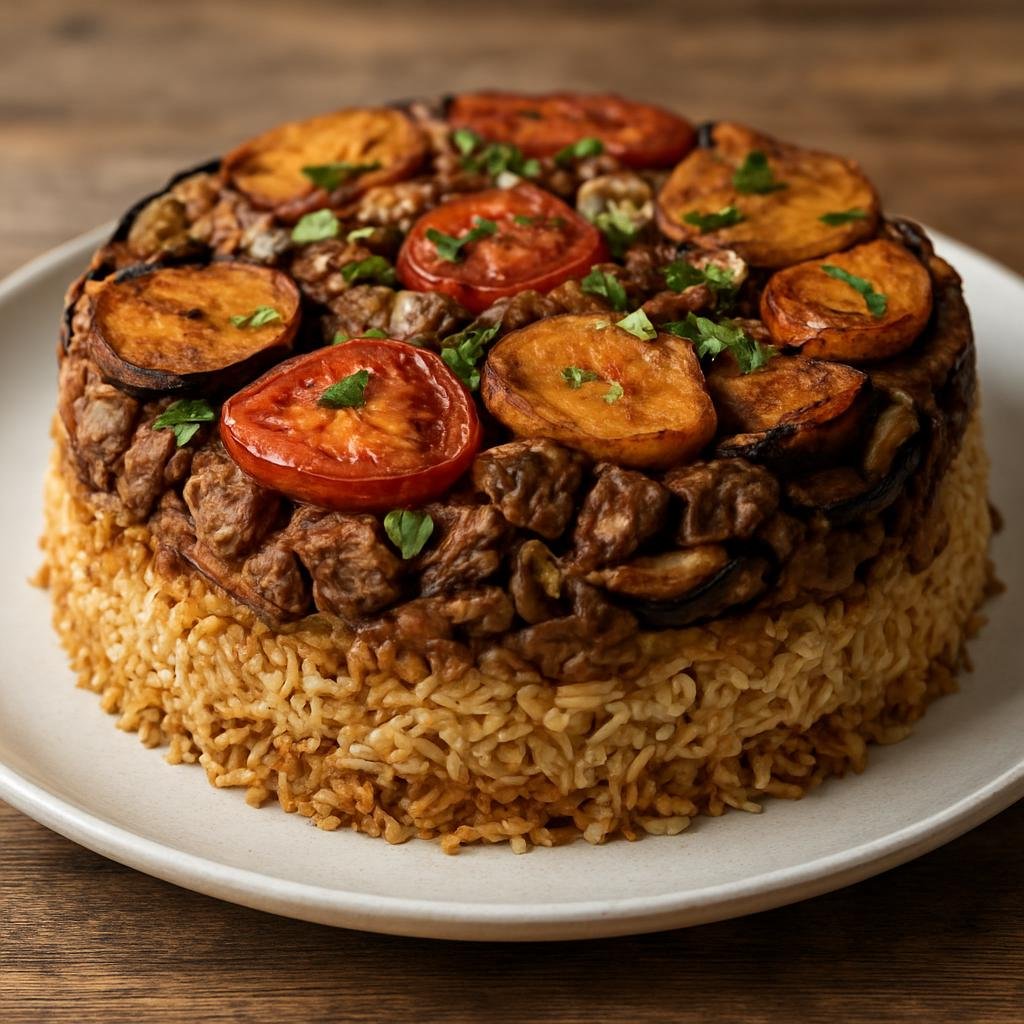 Entree: Israel – Jerusalem – מקלובה ➤ Maqlubah (Upside-down layered rice dish of spiced meat and fried vegetables) recipe