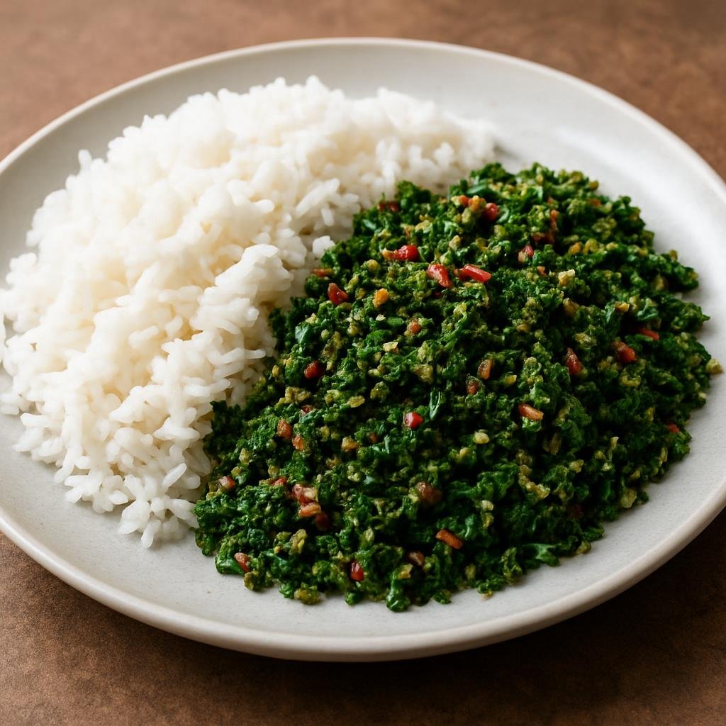 Entree: Sri Lanka – Kandyan Highlands – ගොටුකොල සම්බෝල ➤ gotu kola sambol (Finely chopped gotu kola herb mixed with grated coconut, chilies, and lime, served alongside steamed rice) recipe
