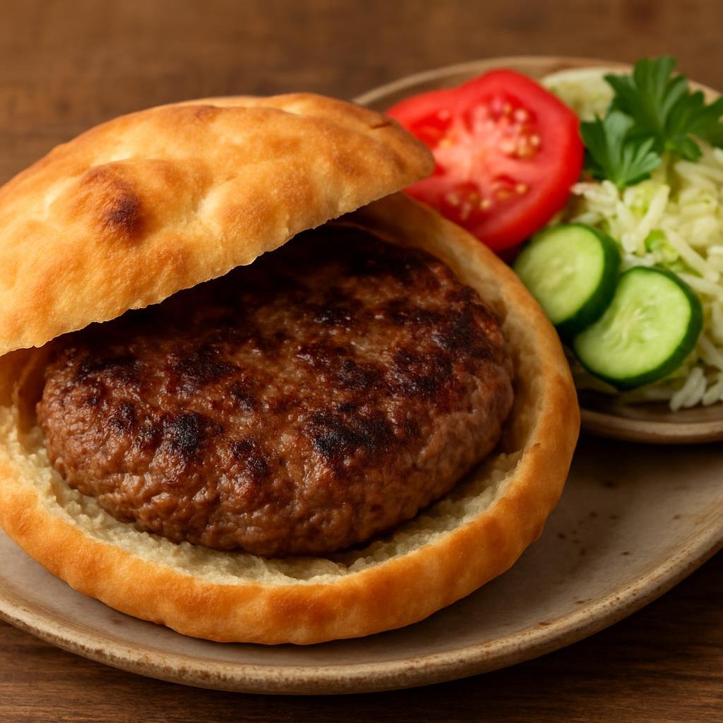 Entree: Bulgaria – Northern Culinary Region – Плескавица ➤ Pleskavitsa (Thick grilled spiced mixed-meat patty served hot in bread or with sides) recipe