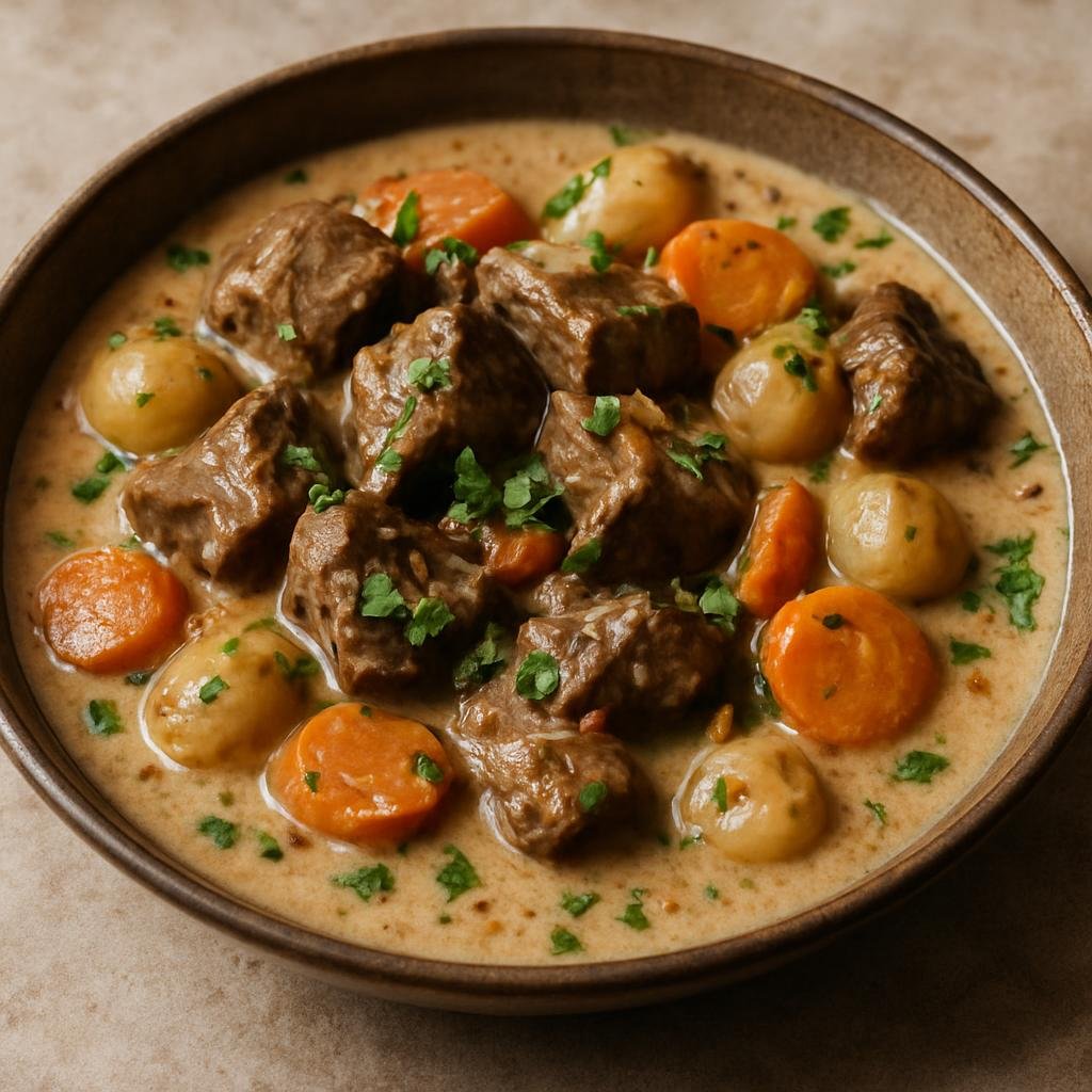 Entree: French Polynesia – Northern Culinary Region – Boeuf Bourguignon Tahitien (Tahitian-style beef stew combining classic French braise with coconut milk and local aromatics) recipe