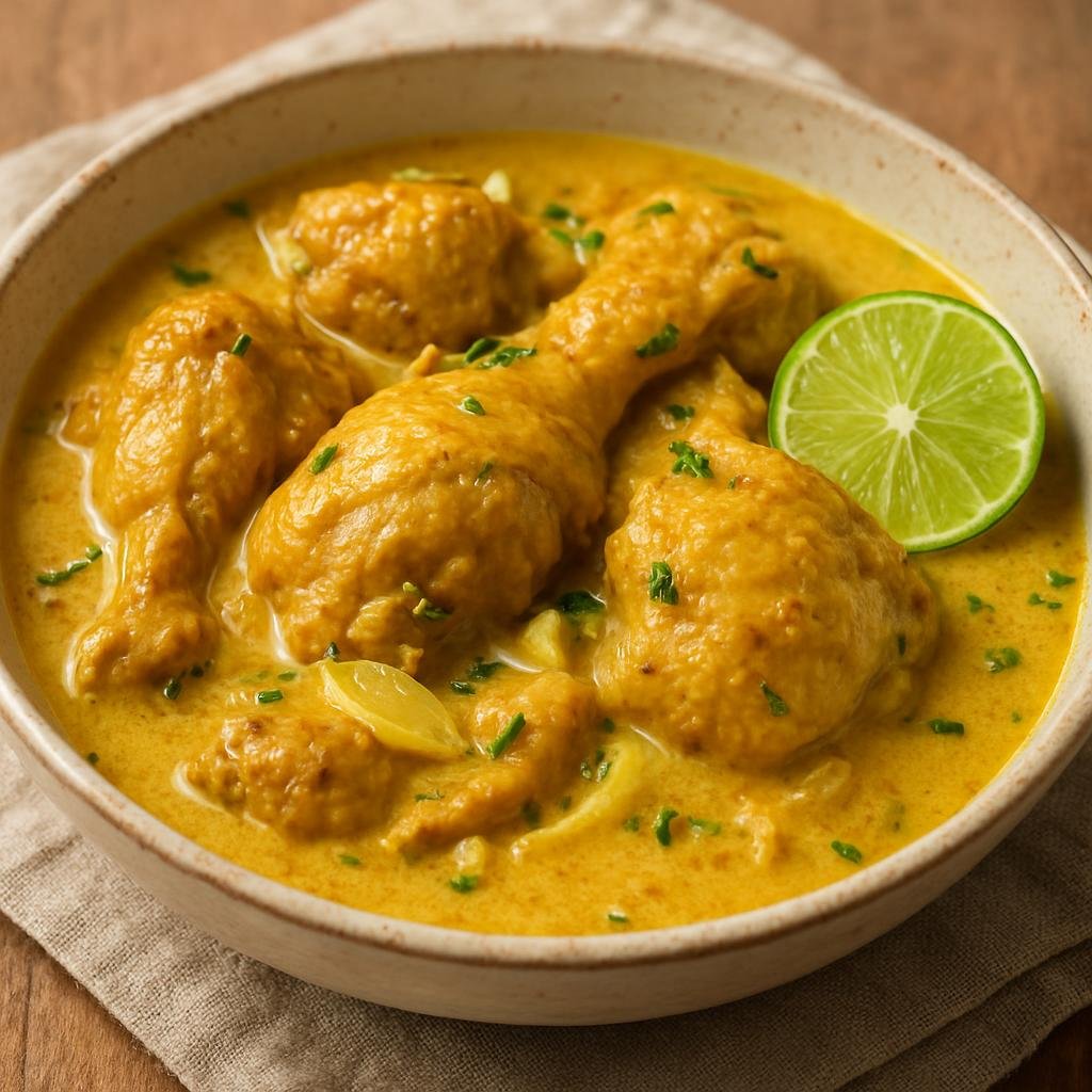 Entree: Guadeloupe – Southern Culinary Region – Poulet Coco (Guadeloupean stewed chicken simmered in coconut milk with aromatics and lime) recipe