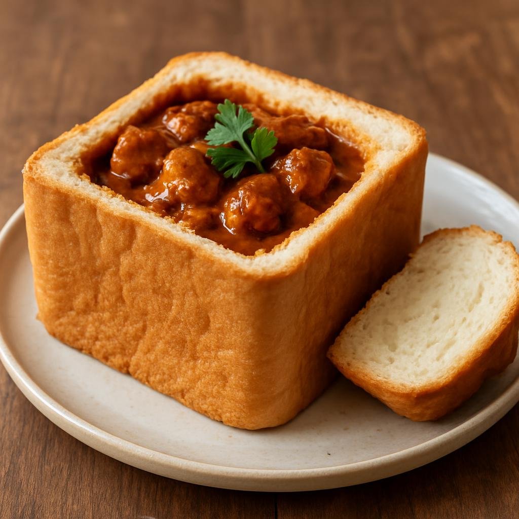 Entree: South Africa – Johannesburg & Gauteng – Bunny Chow (Hollowed white loaf filled with a spicy curried meat stew) recipe