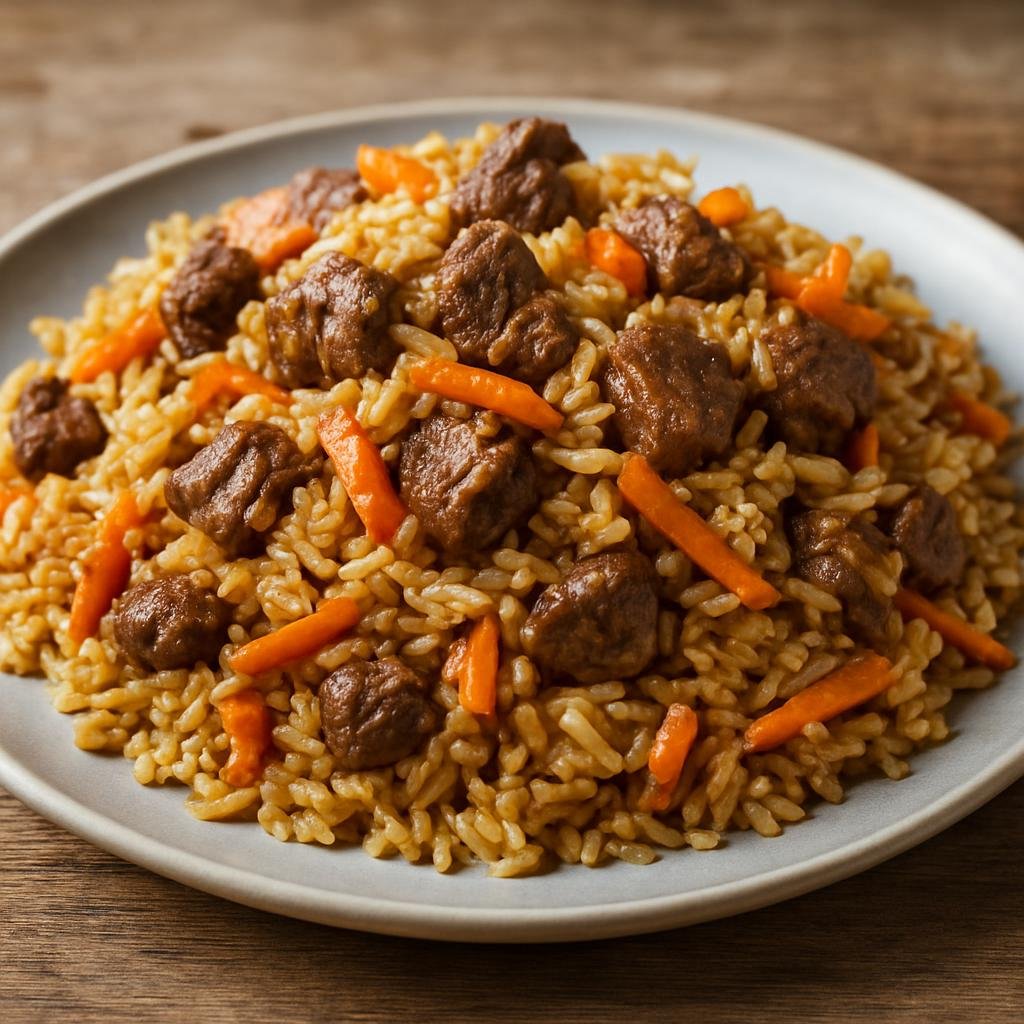 Entree: Uzbekistan – Samarkand – Plov (Hearty Central Asian rice pilaf cooked with lamb, carrots, and onions) recipe