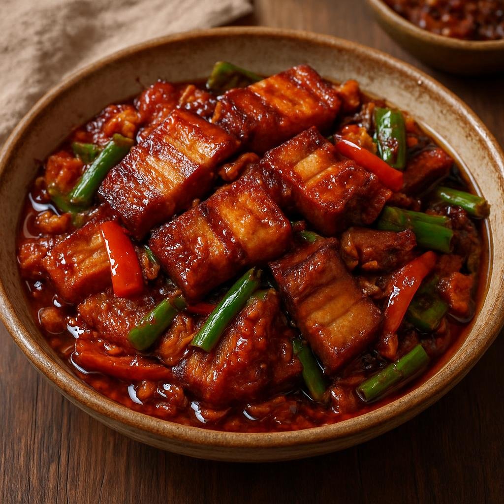 Entree: China – Central Culinary Region – 回锅肉 ➤ Huí guō ròu (Pork belly simmered then stir-fried in spicy fermented bean paste with vegetables) recipe