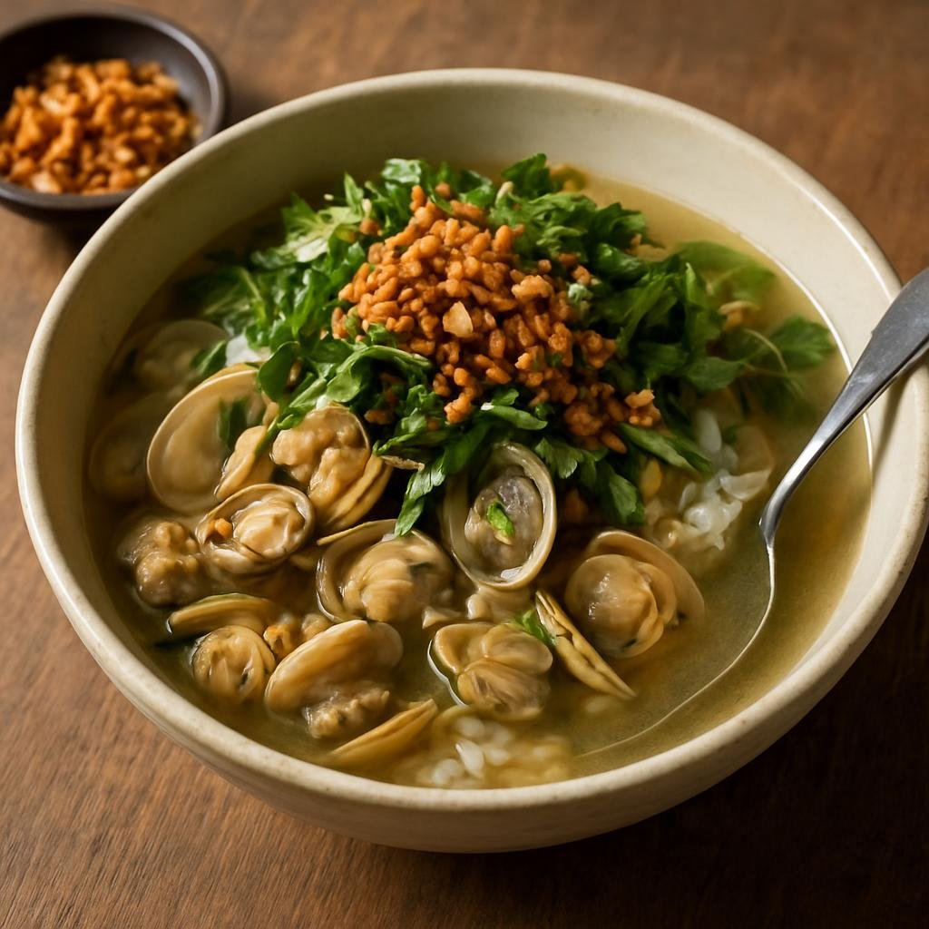 Entree: Vietnam – Hue – Cơm Hến (Hue-style clam rice bowl with warm clam broth, tender clams and crunchy herb and topping garnishes) recipe