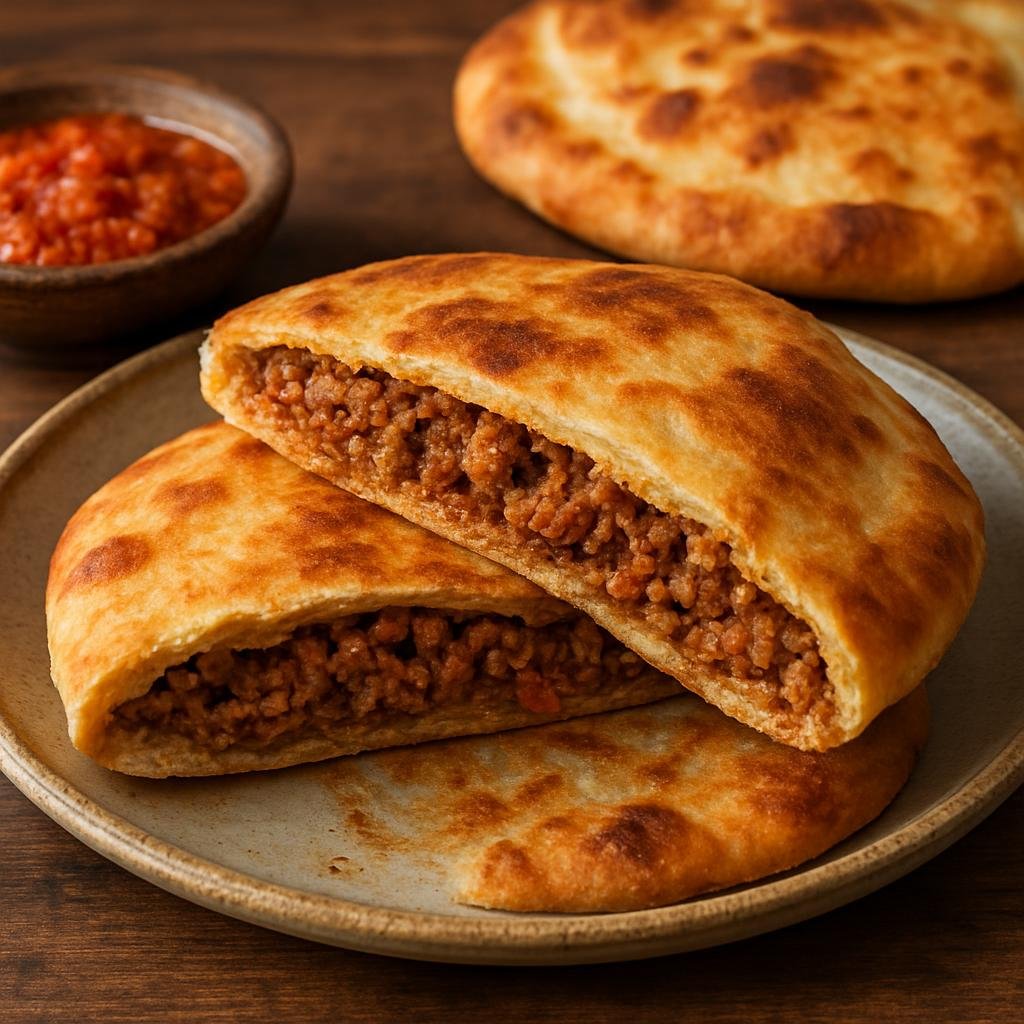 Entree: Egypt – Egyptian Street Food – هواوشي ➤ Hawawshi (Egyptian spiced minced meat stuffed into flatbread and baked until crisp) recipe