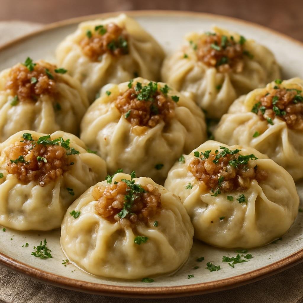 Entree: Uzbekistan – Samarkand – Manti (Steamed Central Asian dumplings filled with spiced lamb and onion) recipe